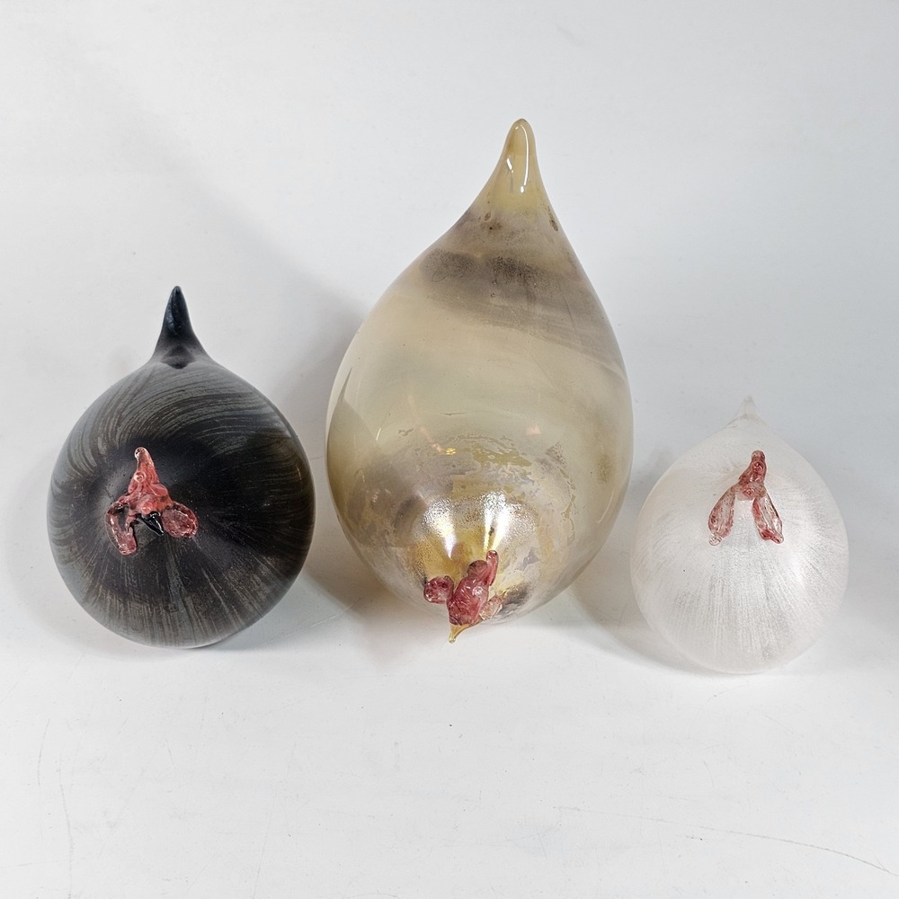 Vintage Rene Burri Mundgeblasen Blown Art Glass Hen Rooster Figurines Lot Of 3 - Picture 10 of 16